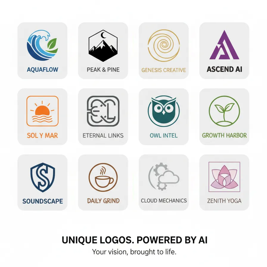A grid of AI generated logos for different brands.